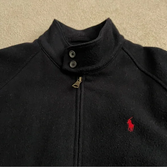 Vintage 90s Polo Ralph Lauren Navy Wool Bomber Jacket Plaid Interior / Hong Kong